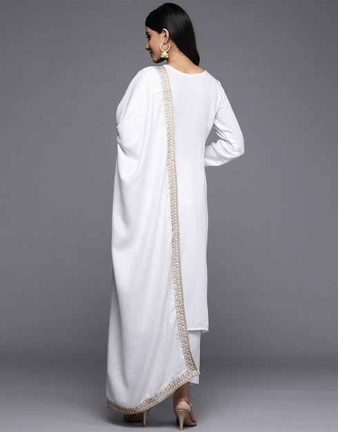 White Pashmina Straight Pant Women