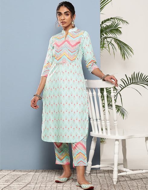 Sky Blue Crepe Straight Pant