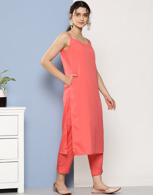 Pink Crepe Suit Pant Closure View