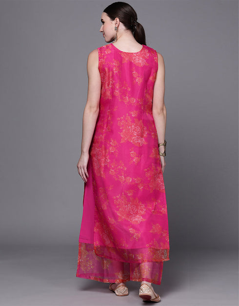 Pink Organza Straight Palazzo Closure View