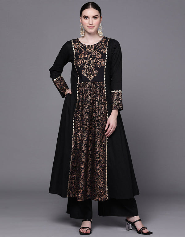 Black Pure Cotton Suit Palazzo