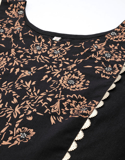 Black Pure Cotton Suit Palazzo Closure View