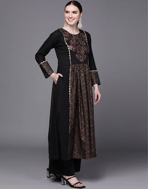 Black Pure Cotton Suit Palazzo Women