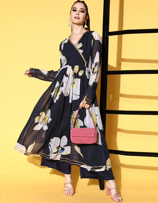 Navy Blue Georgette Suit Palazzo