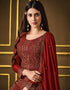 Red Pant style Suit 2 Tone Georgette Salwar Kameez in Sequins Cording Embroidery & Lace Work Closure View