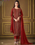 Red Pant style Suit 2 Tone Georgette Salwar Kameez in Sequins Cording Embroidery & Lace Work