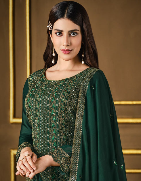 Green Pant style Suit 2 Tone Georgette Salwar Kameez in Sequins Cording Embroidery & Lace Work Closure View Embroidery