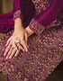 Purple Pant style Suit 2 Tone Georgette Salwar Kameez in Sequins Cording Embroidery & Lace Work Closure View Embroidery Back side View