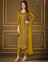 Mustard Pant style Suit 2 Tone Georgette Salwar Kameez in Sequins Cording Embroidery & Lace Work Closure View