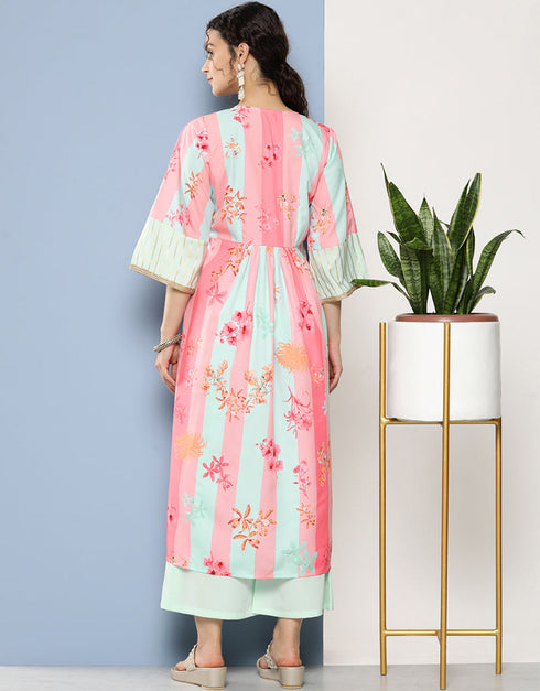 Pink Crepe Suit Palazzo Closure View