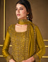Mustard Pant style Suit 2 Tone Georgette Salwar Kameez in Sequins Cording Embroidery & Lace Work Closure View Embroidery