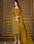 Mustard Pant style Suit 2 Tone Georgette Salwar Kameez in Sequins Cording Embroidery & Lace Work