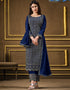 Blue Pant style Suit 2 Tone Georgette Salwar Kameez in Sequins Cording Embroidery & Lace Work Closure View