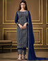 Blue Pant style Suit 2 Tone Georgette Salwar Kameez in Sequins Cording Embroidery & Lace Work