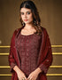 Dark Maroon Pant style Suit 2 Tone Georgette Salwar Kameez in Sequins Cording Embroidery & Lace Work Closure View Embroidery Back side View