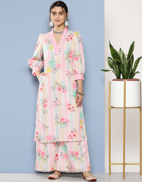 Pink Crepe Straight Palazzo