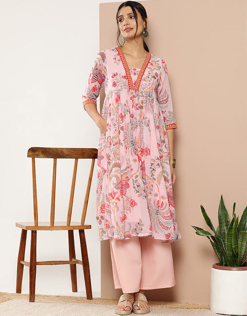 Pink Georgette Suit Palazzo Women