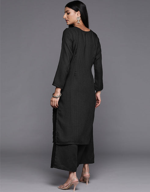 Black Faux Pashmina Straight Palazzo Closure View