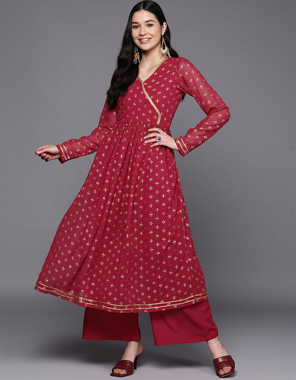 Maroon Georgette Suit Palazzo
