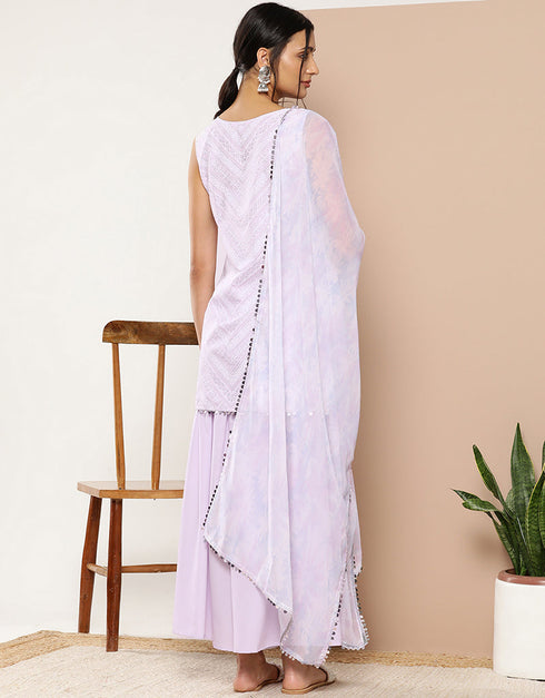 Lavender Crepe Suit Sharara Closure View