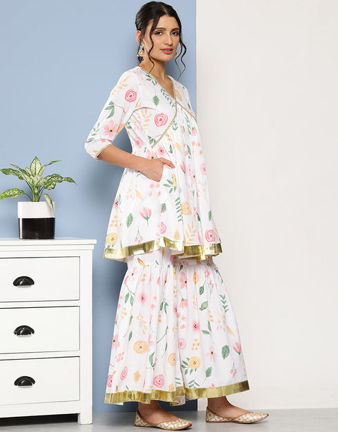 White Crepe Suit Sharara Closure View