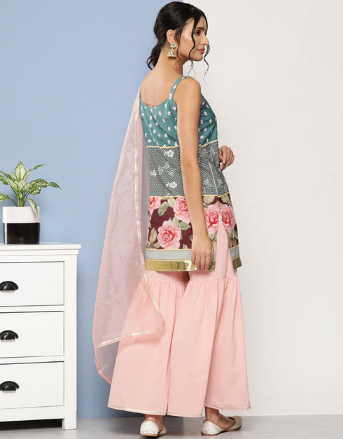 Dark Green Crepe Suit Sharara Closure View