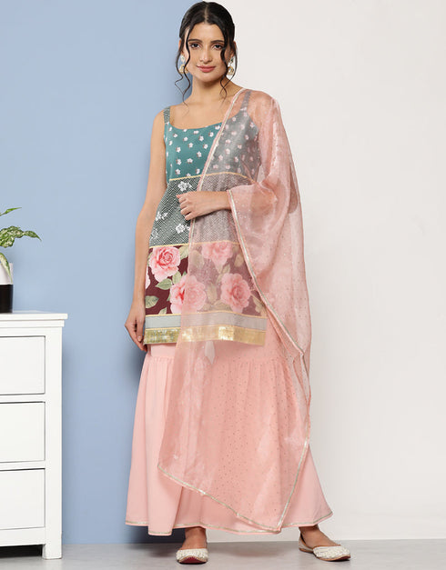 Dark Green Crepe Suit Sharara Women