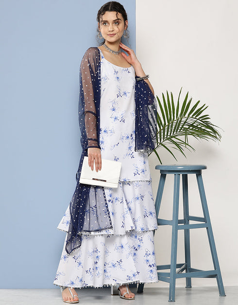 White Crepe Suit Sharara