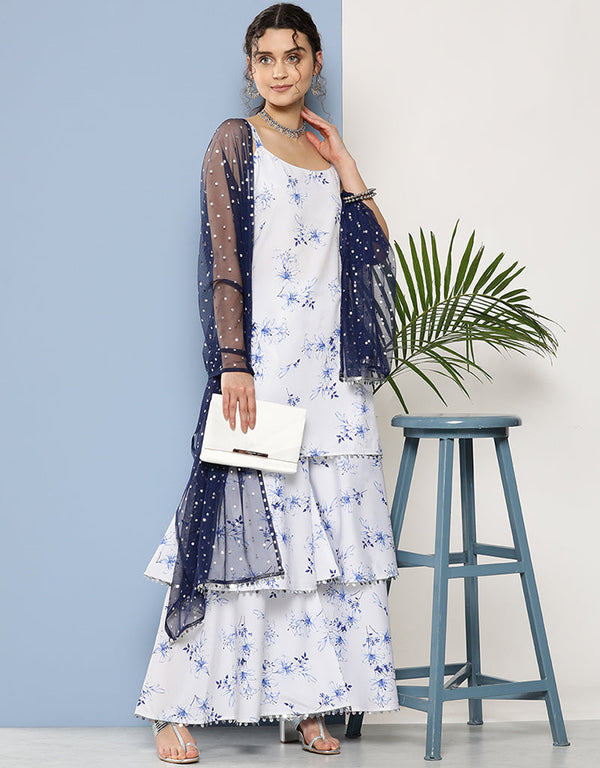 White Crepe Suit Sharara