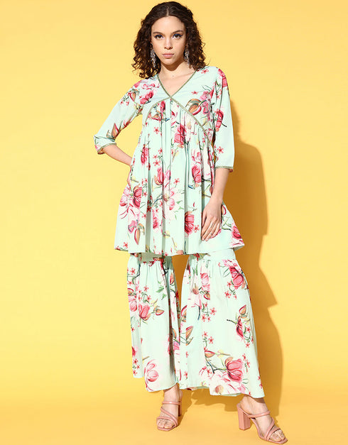 Mint Green Crepe Suit Sharara