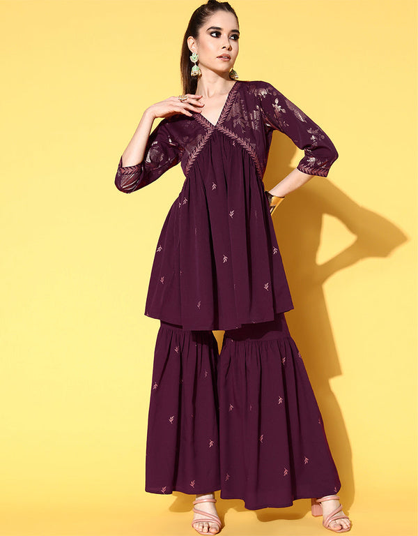 Burgundy Crepe Suit Sharara