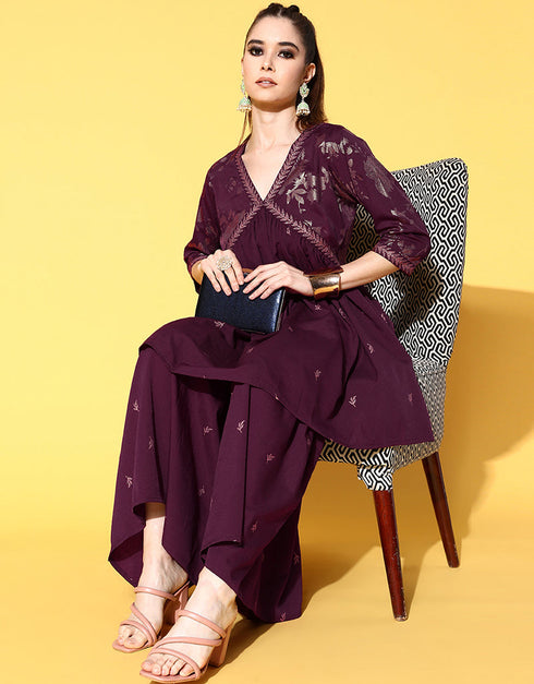 Burgundy Crepe Suit Sharara Closure View