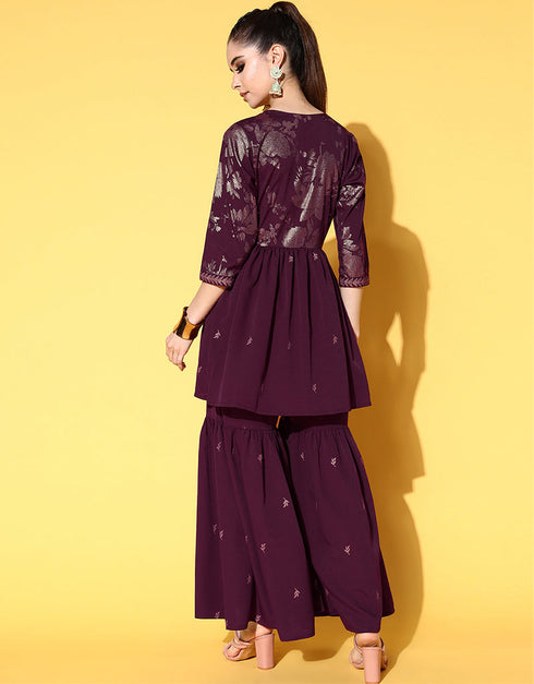 Burgundy Crepe Suit Sharara Women