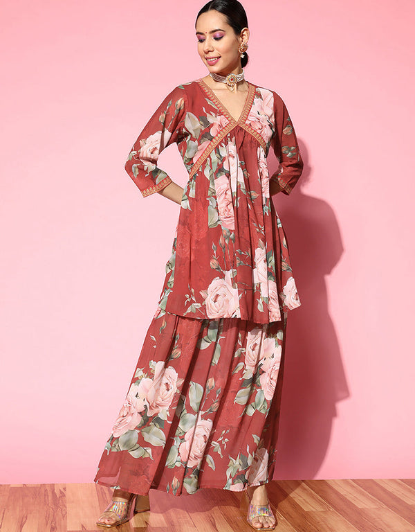 Red Georgette Suit Sharara