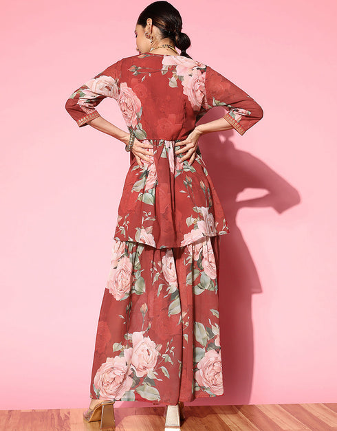 Red Georgette Suit Sharara Closure View