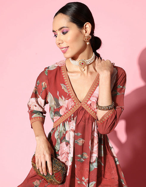 Red Georgette Suit Sharara Women