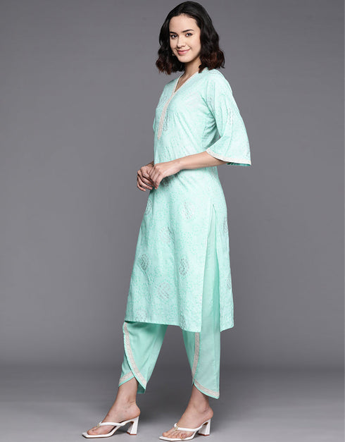 Sky Blue Pure Cotton Straight Patiyala Closure View