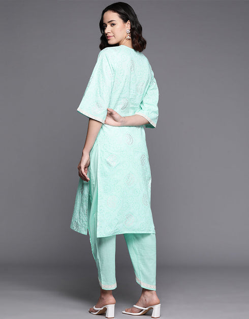 Sky Blue Pure Cotton Straight Patiyala Women