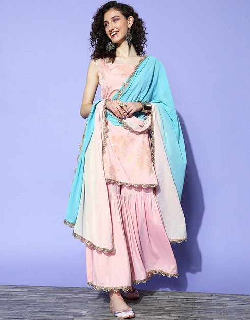 Baby Pink Crepe Suit Sharara
