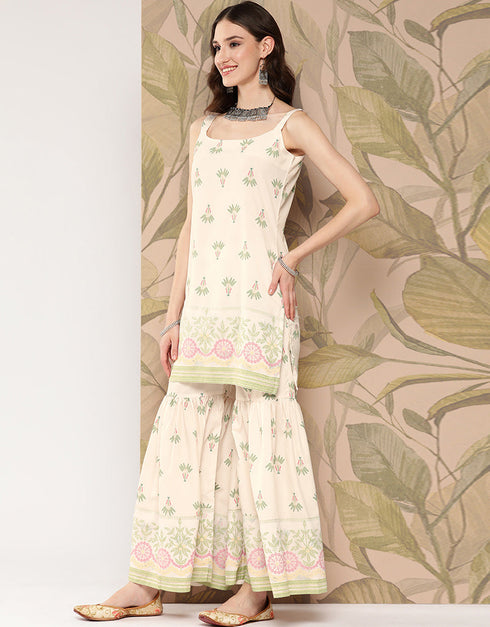 Off White Crepe Suit Sharara Closure View