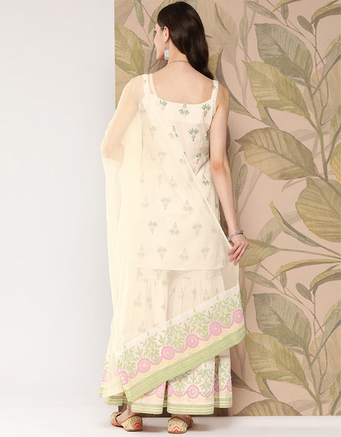 Off White Crepe Suit Sharara Women