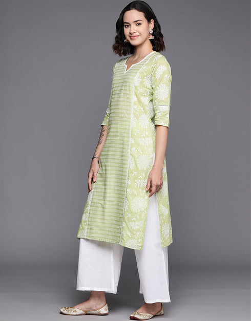Light Green Pure Cotton Straight Palazzo