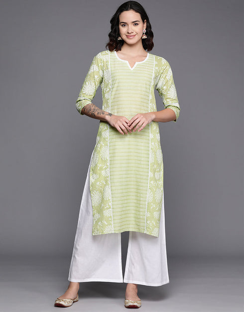 Light Green Pure Cotton Straight Palazzo Closure View