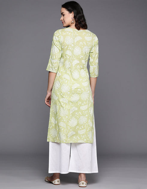 Light Green Pure Cotton Straight Palazzo Women