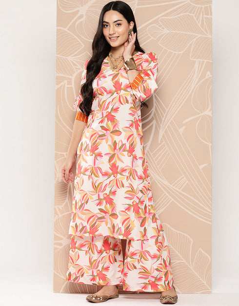 Off White Crepe Straight Palazzo