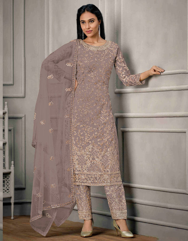 Coco Pant style Suit Butterfly Net Salwar Kameez in Cording Embroidery, Sequins & Lace Work