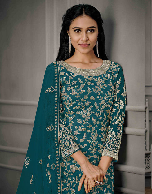 Rama Pant style Suit Butterfly Net Salwar Kameez in Cording Embroidery, Sequins & Lace Work Closure View