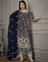 Blue Pant style Suit Butterfly Net Salwar Kameez in Cording Embroidery, Sequins & Lace Work