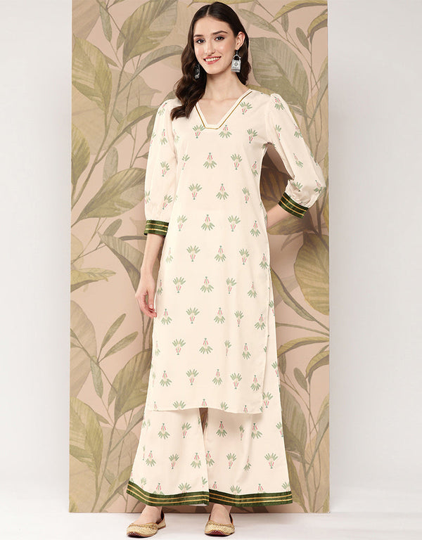 Off White Crepe Straight Palazzo