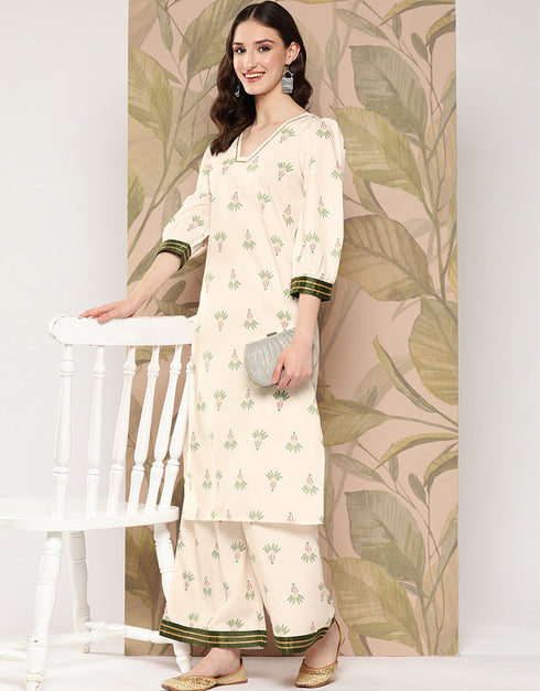 Off White Crepe Straight Palazzo Women